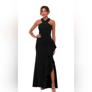 Size 14 Xscape Evenings Ruffle Scuba Elegant Black Evening Gown